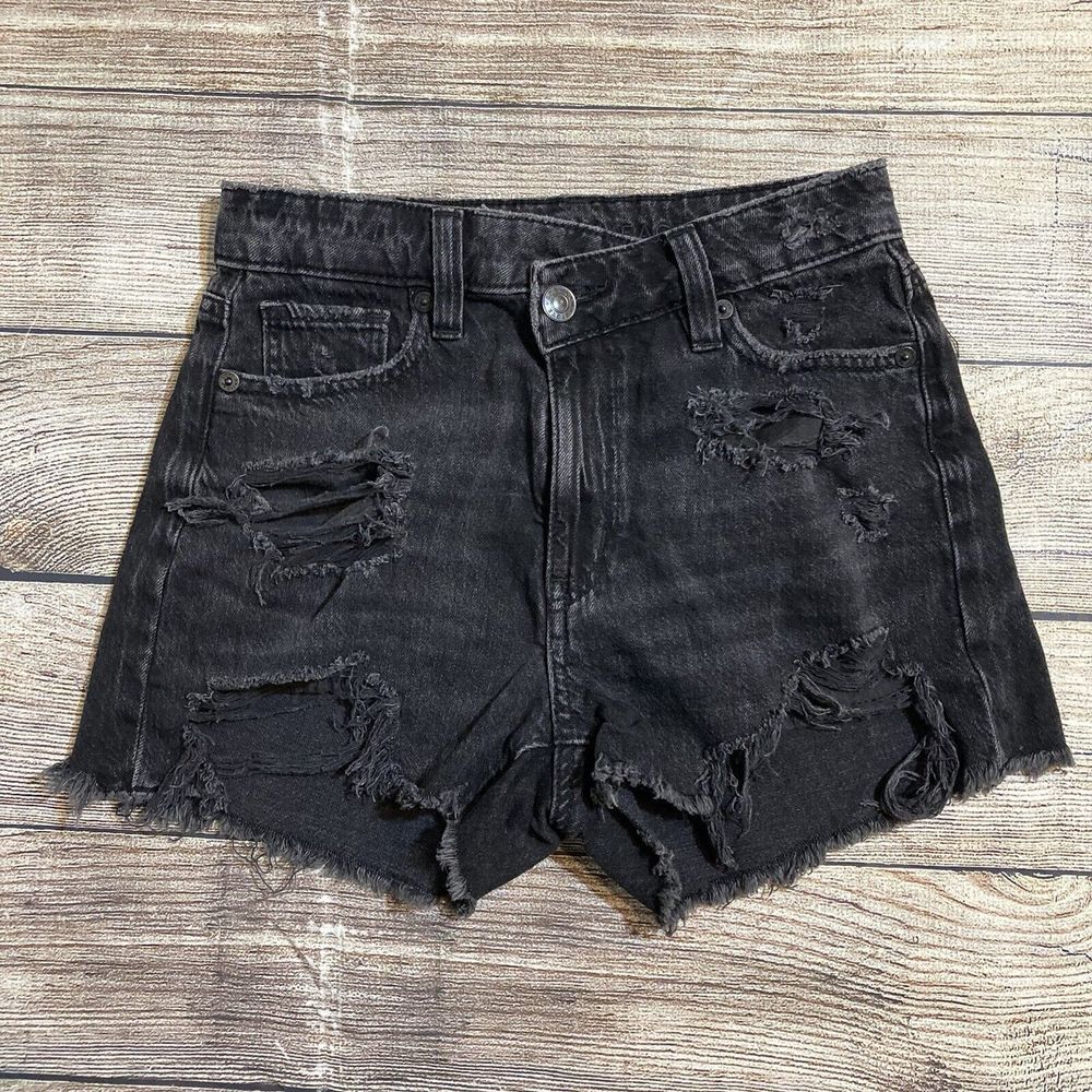 American Eagle Jean Mom Shorts Distressed Cut Offs Stretch Womens 00 Black
